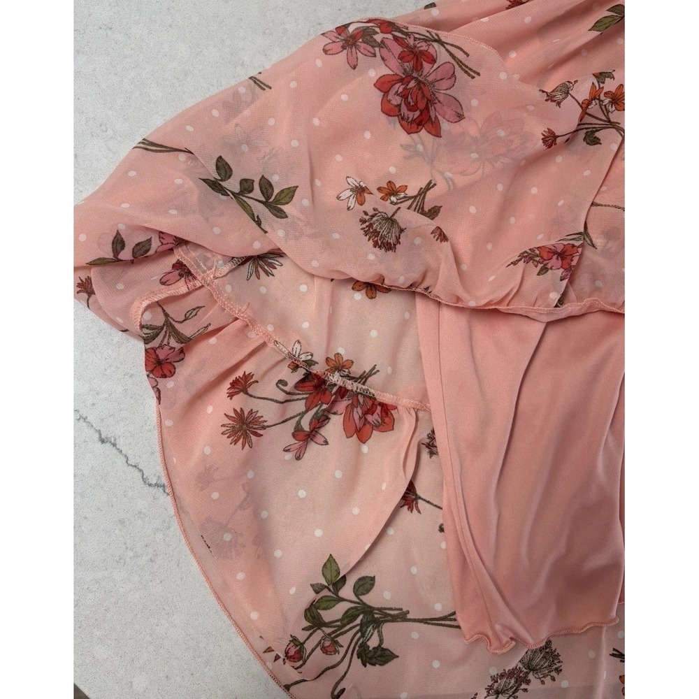 Kate • Lily Cottagecore Pink Floral Midi Dress 6 Ruffle Neck Flutter Sleeve Boho - Picture 5 of 13